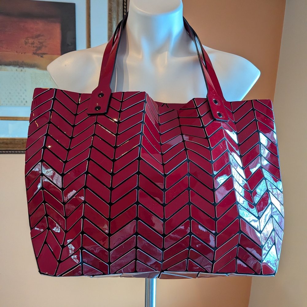 NEW Patrizia Luca Burgundy Chevron Tote Handbag